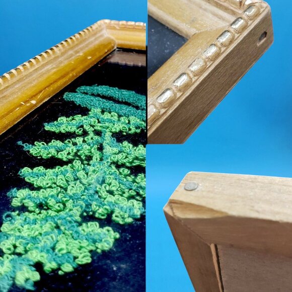 Vintage Red Roses Crewel Embroidery Art Gold Beaded Frame Floral Wall Decor - Picture 11 of 11